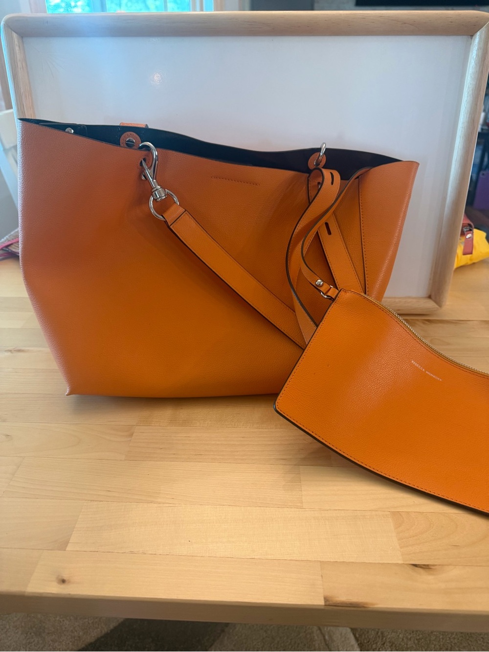 Rebecca Minkoff Orange Leather Tote with Detachable Wristlet